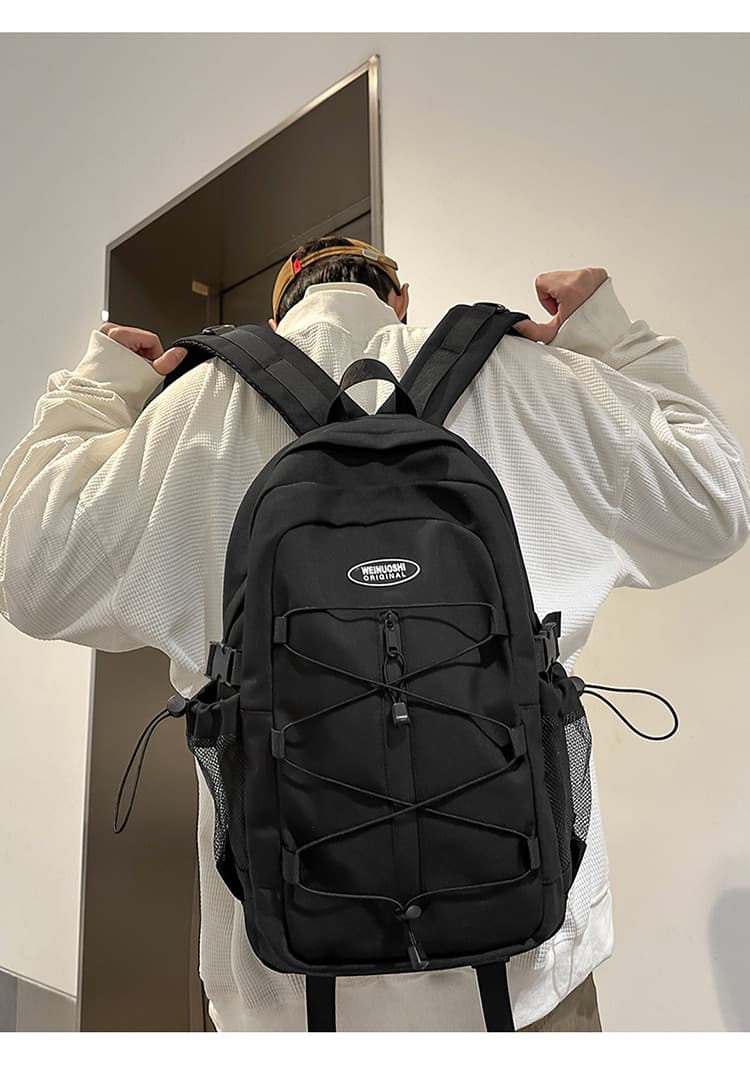 メンズリュック アウトドアスタイル メッシュポケット付きナイロンリュック