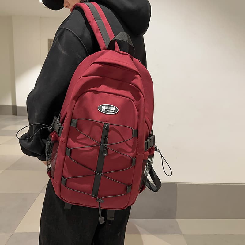 メンズリュック アウトドアスタイル メッシュポケット付きナイロンリュック